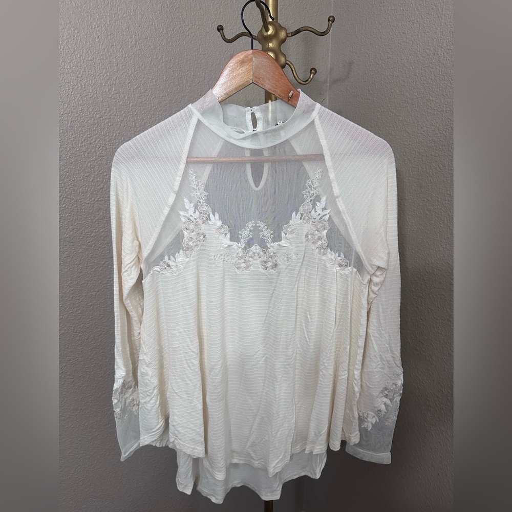 Free People Saheli Embroidered Mesh Top - Size S